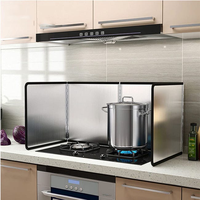 Protection Anti-Éclaboussures Pliable Acier Inoxydable 2 Côtés – Écran Cuisine 40x40x40 Cm Argent