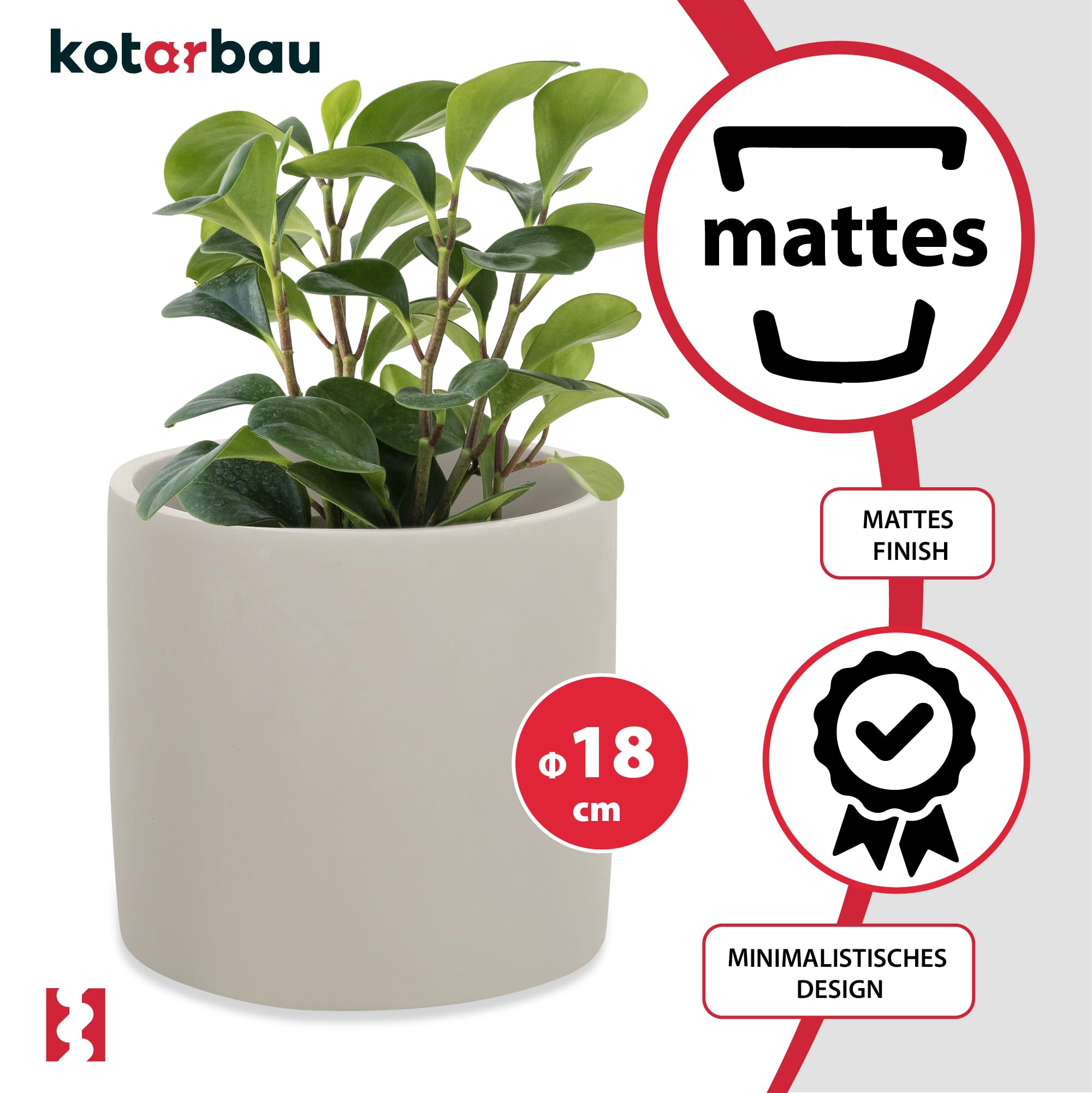 Pot de Fleurs en Céramique, Grand Cylindre Ethnique, Diamètre : 20 cm, Hauteur : 20 cm, 1 Pièce, En Céramique, Aspect Béton - KOTARBAU - 4