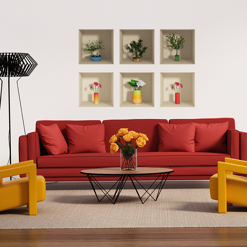 Packs de 6 vinilos 3d las flores y las plantas - adhesivo de pared - revestimiento sticker mural decorativo - 60x90cm