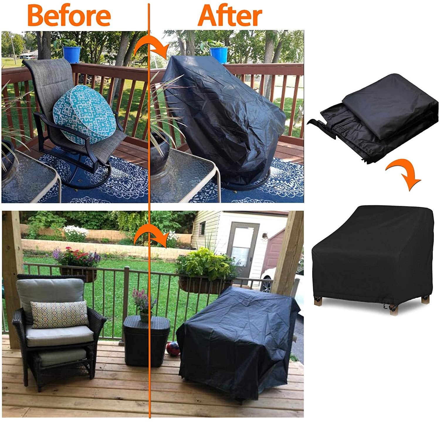 Housse de Protection pour Chaise de Jardin, Housse Imperméable pour Fauteuil Extérieur, 420D Tissu Oxford, 97*79*74cm-2 pièces - 5