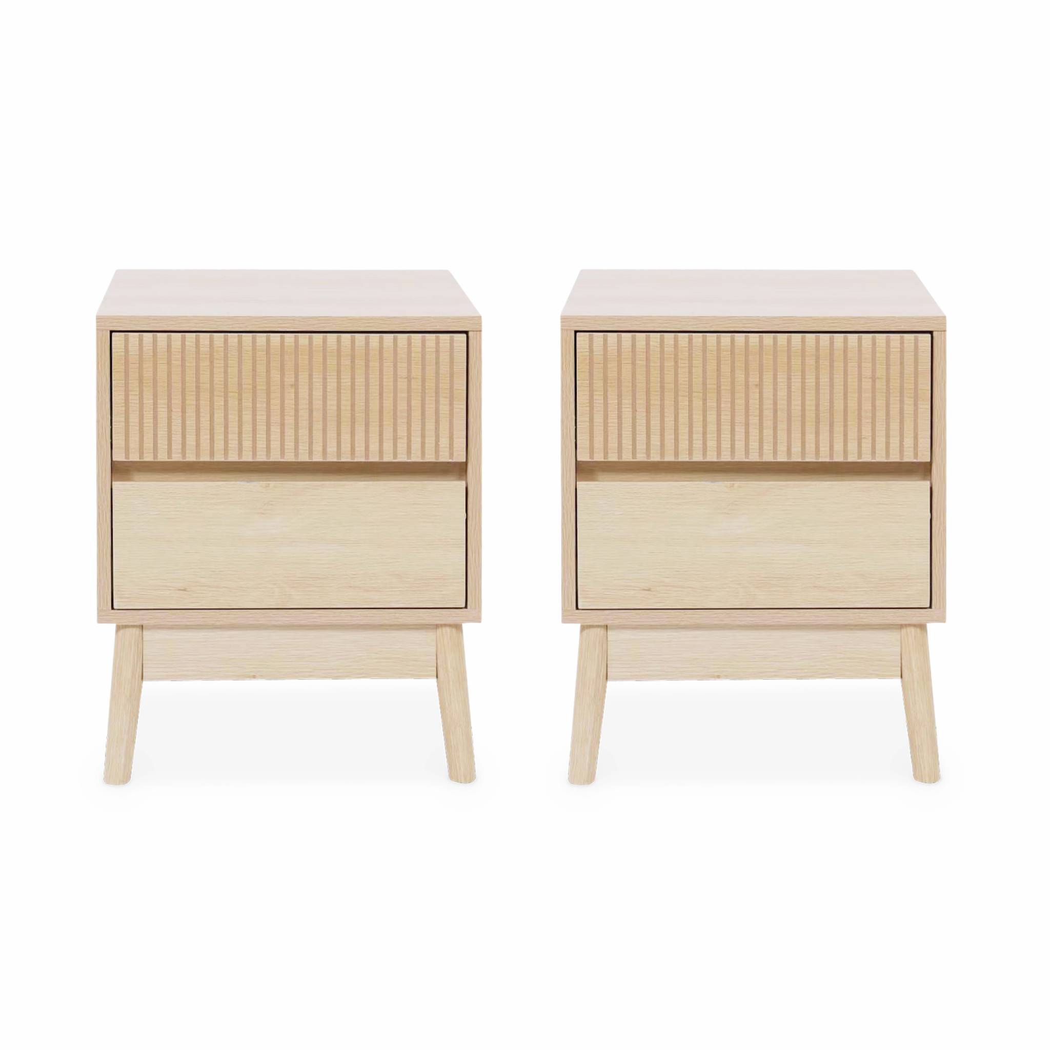 Mesita de noche de 2 cajones con efecto madera, set de 2, Linear, Madera, 39x40x48 cm - 4