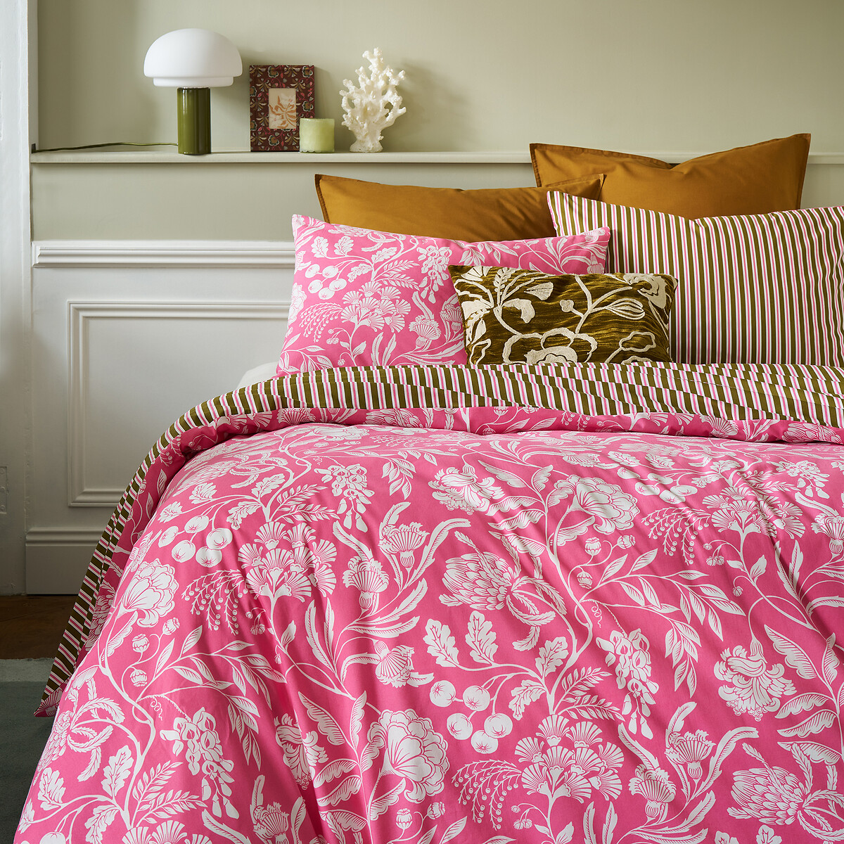 Housse de couette en coton, Linda - Imprimé fond rose - 240 x 220 cm - 2