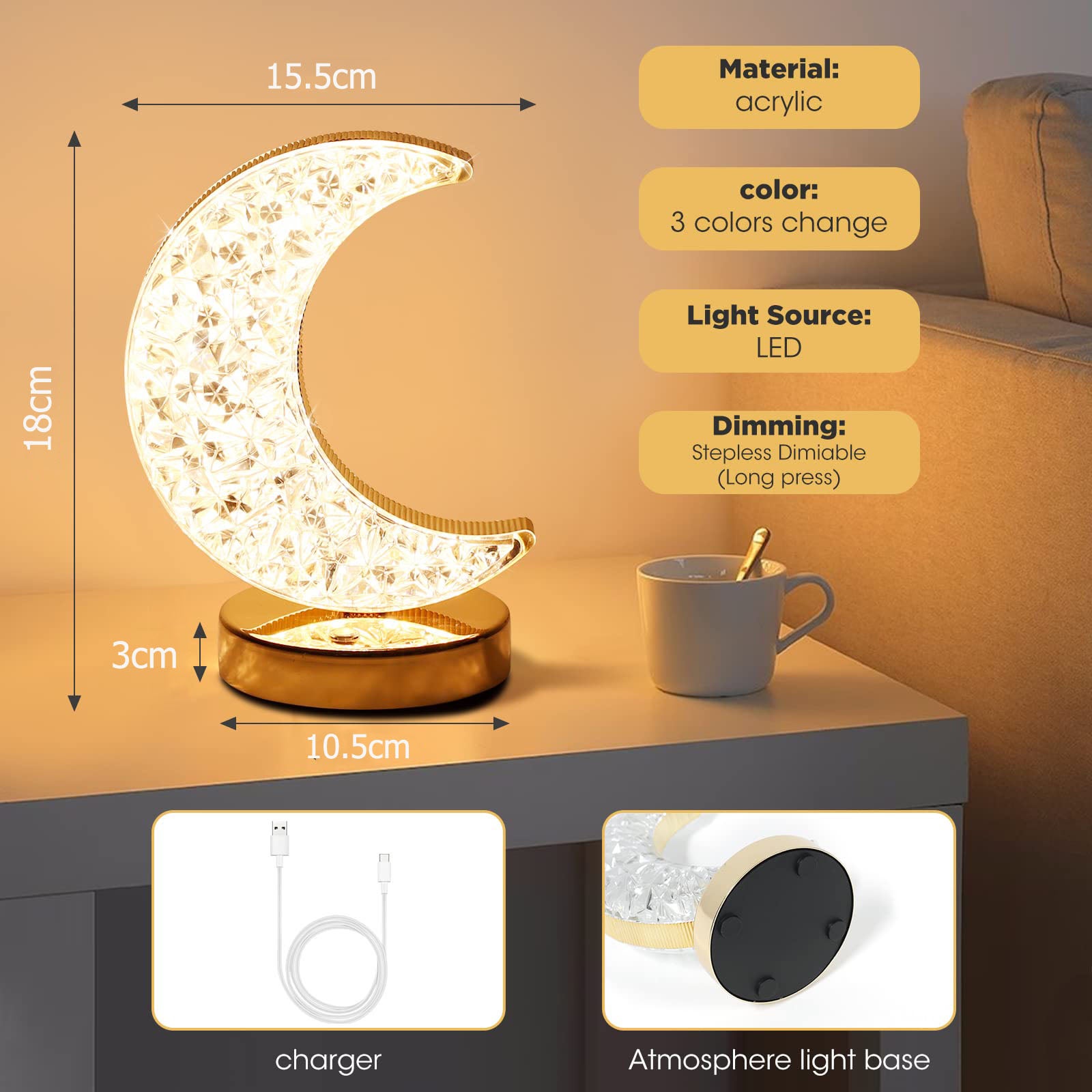 Lunartec Lampada Da Lettura A LED A Collo Di Cigno - 2 Bracci Flessibili, Ricaricabile USB, 6 Ore Di Autonomia, Dimmerabile, 3000-6000K - 4