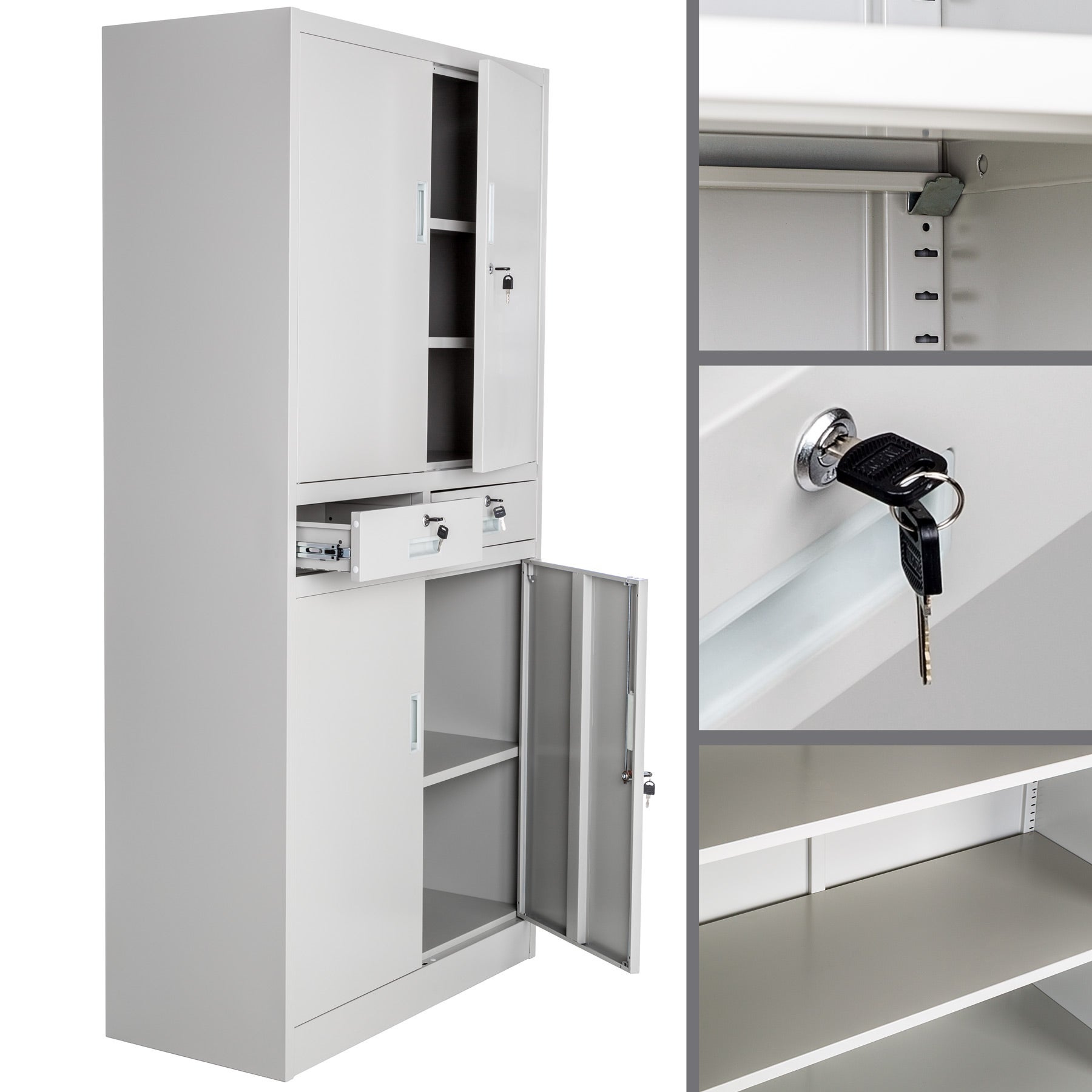 Armoire métallique de classement avec 2 tiroirs 40 x 90 x 180 cm en acier lâqué époxy TECTAKE - 4