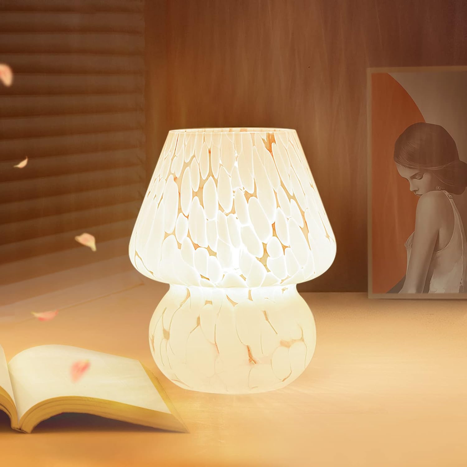 Lampada Da Tavolo A Forma Di Fungo L5003 – Design Moderno Con Luce Calda, 29x20,5 Cm, Connettore EU (Bianco)
