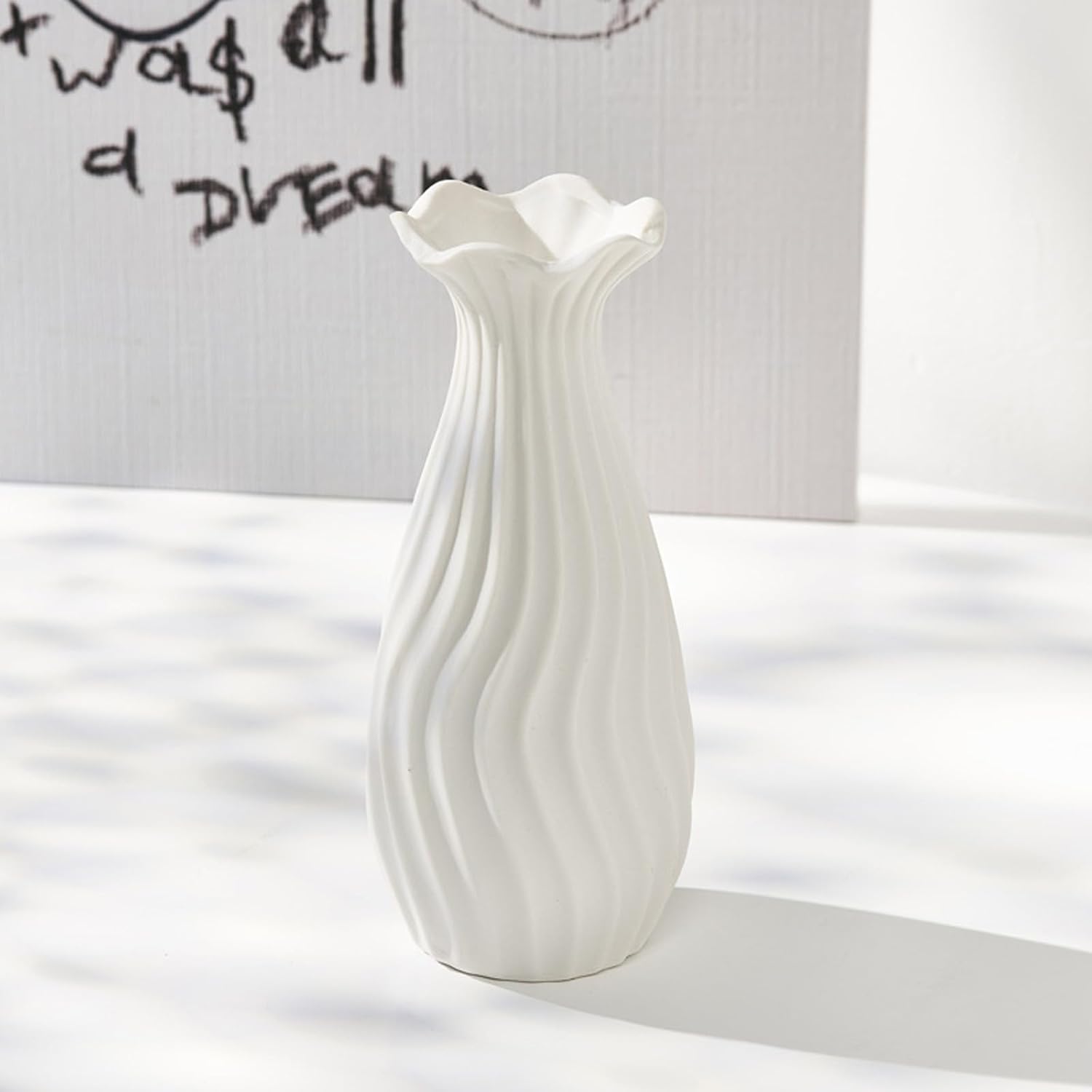 Biały ceramiczny wazon na kwiaty, nowoczesny wazon dekoracyjny, dekoracyjne wazony do dekoracji centralnej, biały ceramiczny (okrągły)