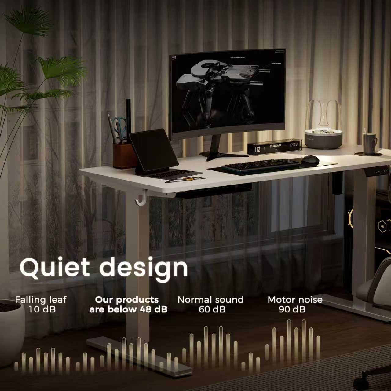 Scrivania elettrica regolabile 60x140 cm, Altezza 70-117 cm, Funzione memoria, Ritorno in caso di resistenza, Modalità risparmio energetico. - 5