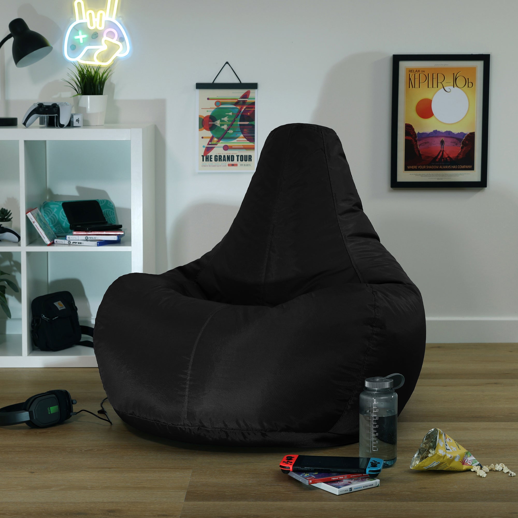 Pouf reclinabile con schienale alto Icon per interni ed esterni, soggiorno, giardino, nero, 84x84 cm, Oeko-Tex® - 2