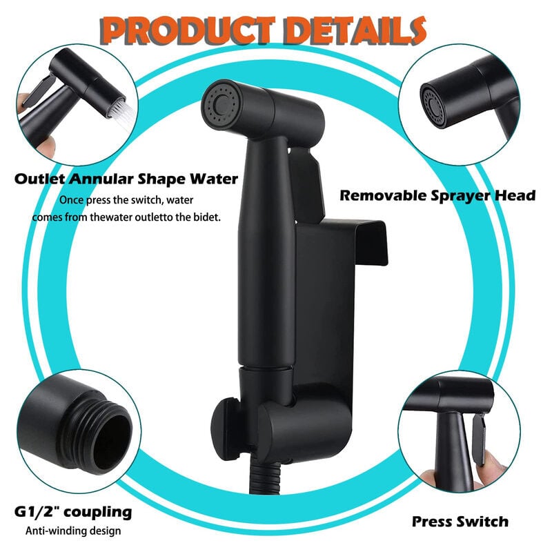 Kit hygiène robinet 3 voies – Douchette WC avec flexible 150cm – Acier inoxydable,eau chaude/froide – Installation facile,support inclus - 3