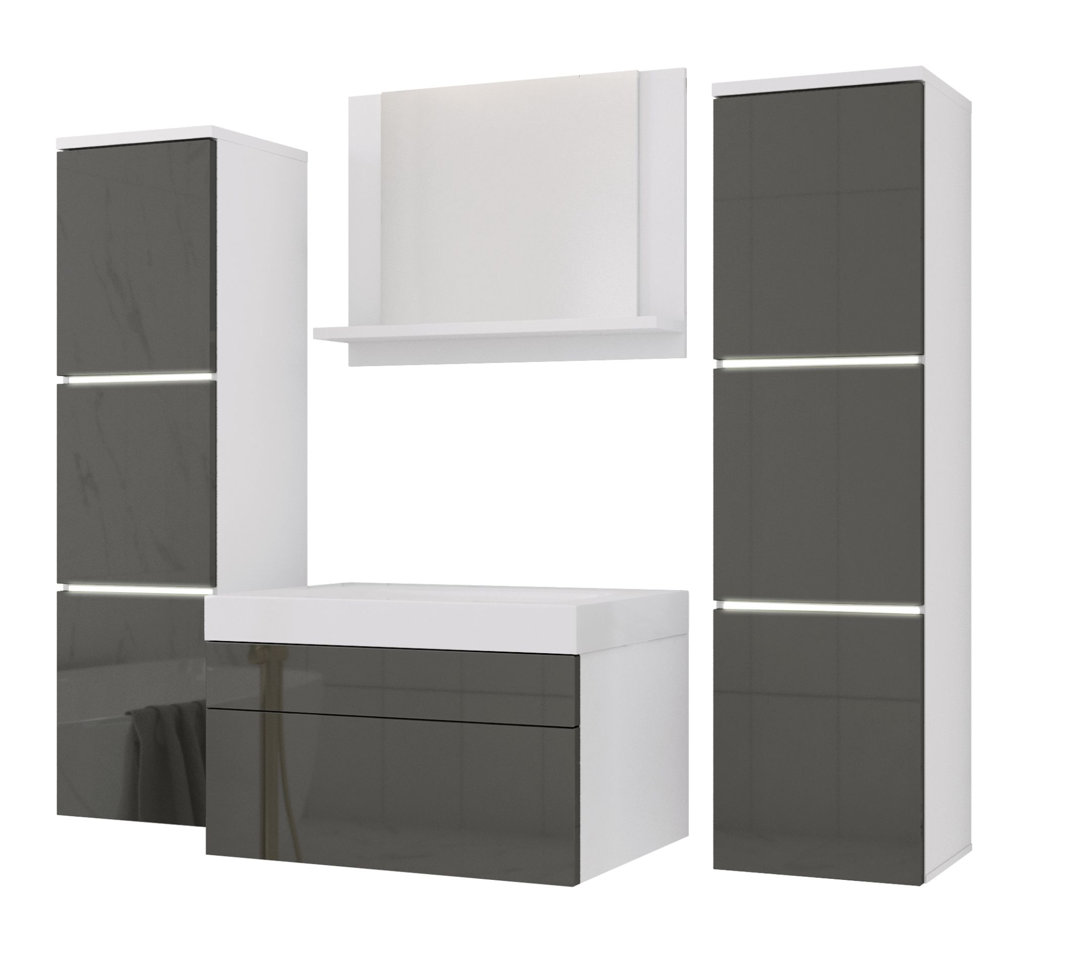 Zestaw mebli łazienkowych, Matowa biel, Połysk szary, 120 x 110 cm