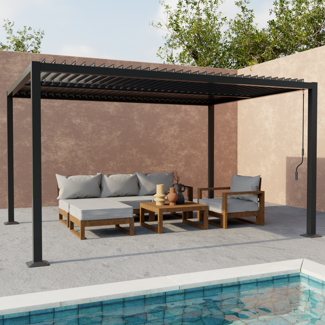 Pérgola bioclimática 3 x 4m de aluminio y acero con lamas orientables Antracita