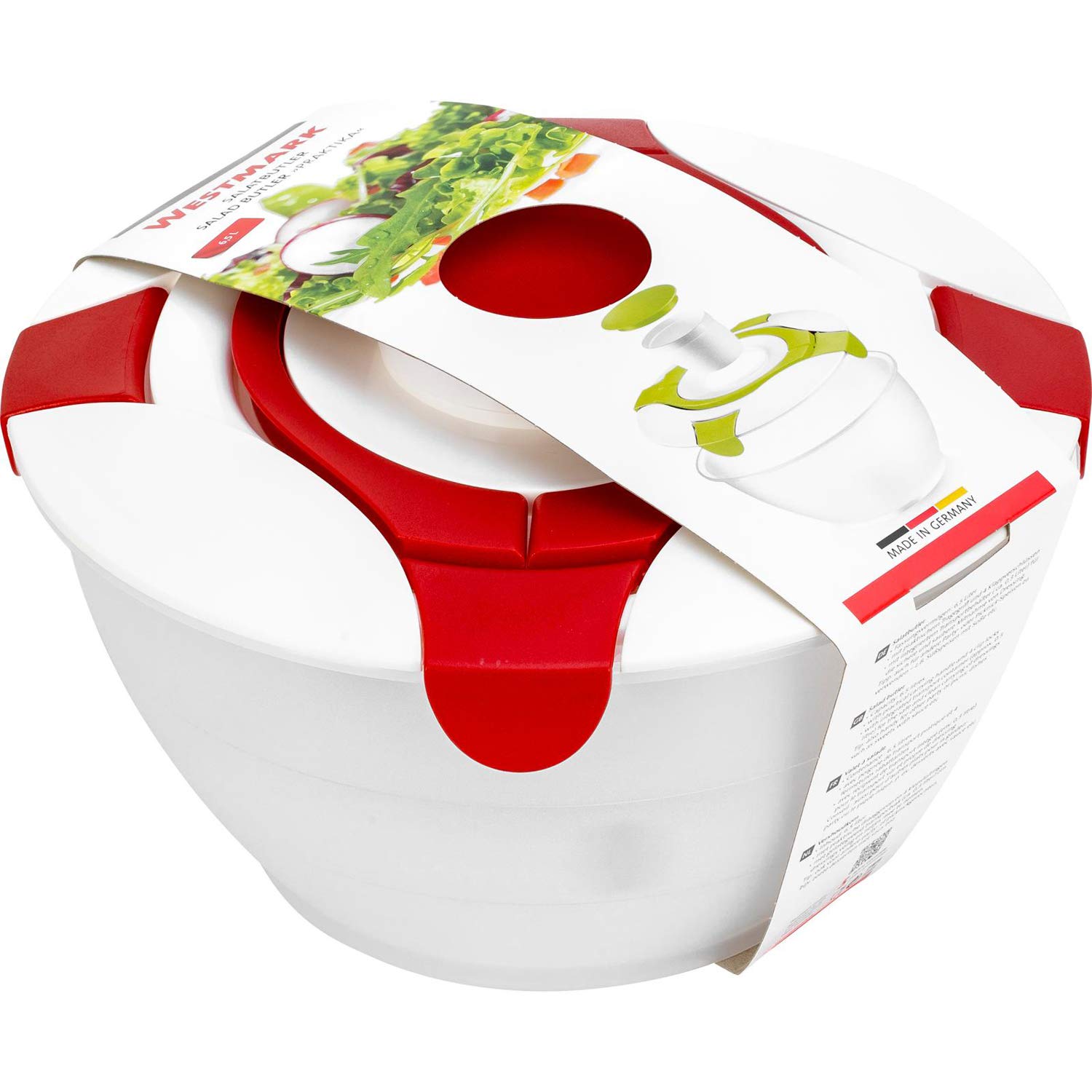 Westmark Made In Germany Insalatiera Westmark Praktika 6,5 Litri - Con Coperchio E Contenitore Condimento Integrato, Trasparente/Bianco/Rosso Insalatiera Con Portasalse - 4