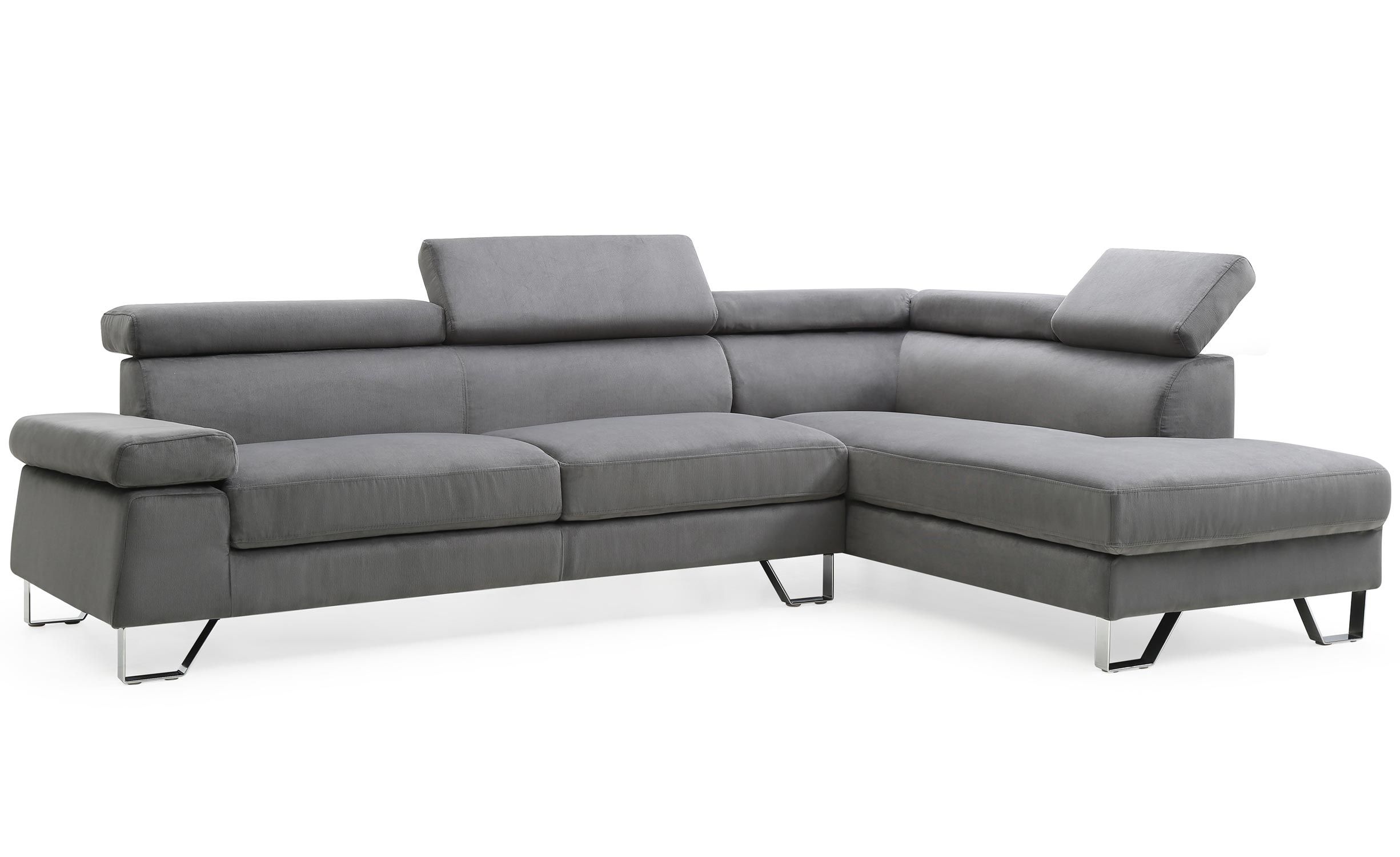 Canapé d'angle avec têtières relevables Quentin Velours Gris Foncé - 3