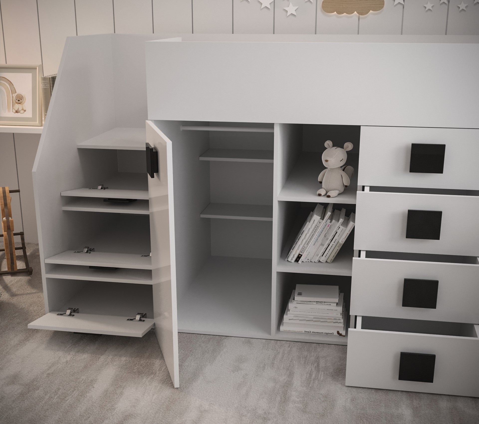 Łóżko piętrowe Antresola TOLEDO 3 L biały + biały + biały - Abiks - 4