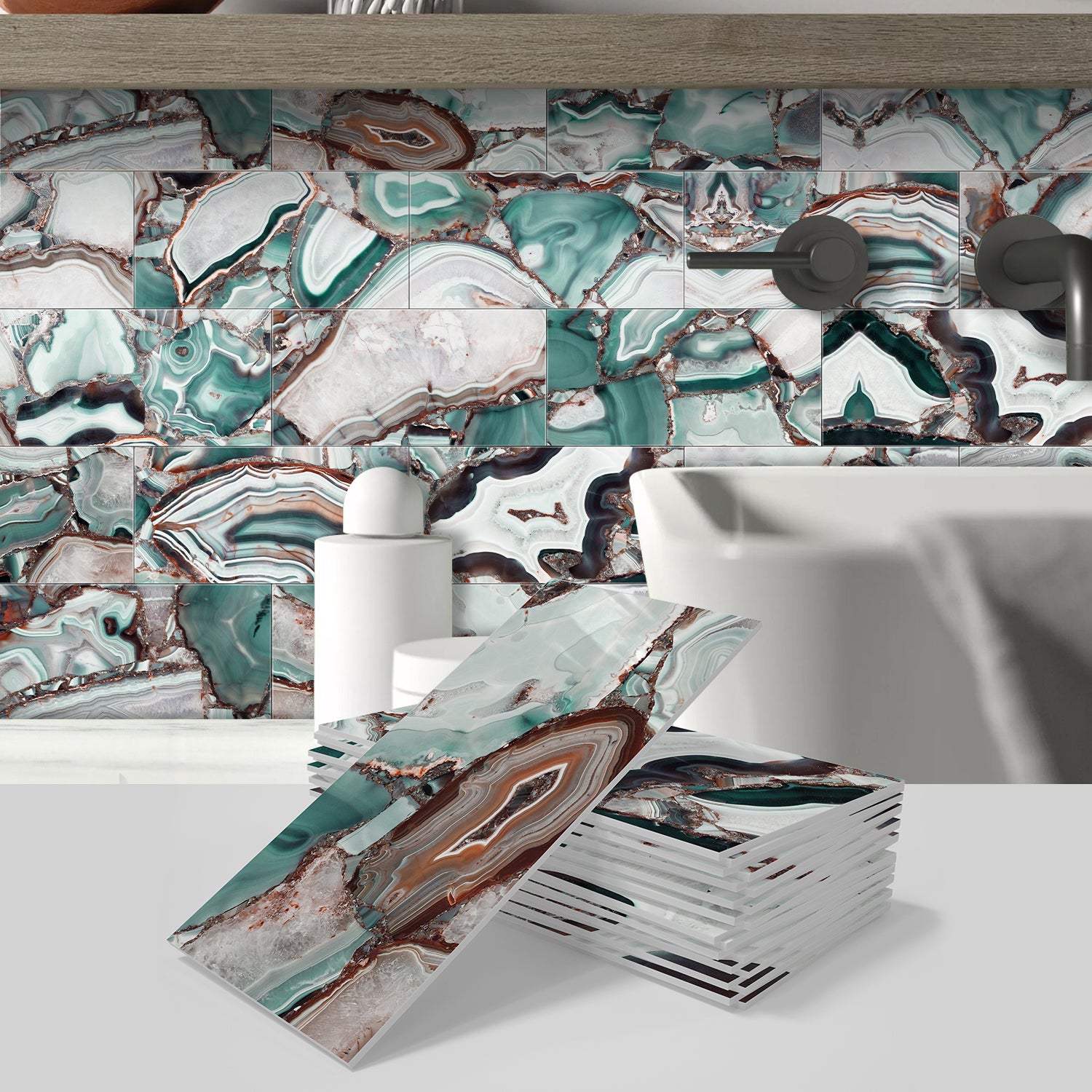 Zestaw 16 samoprzylepnych paneli ściennych, wodoodporne płytki ścienne PCV do backsplash, naklejki ścienne 3D, 20,32 x 10,16 cm