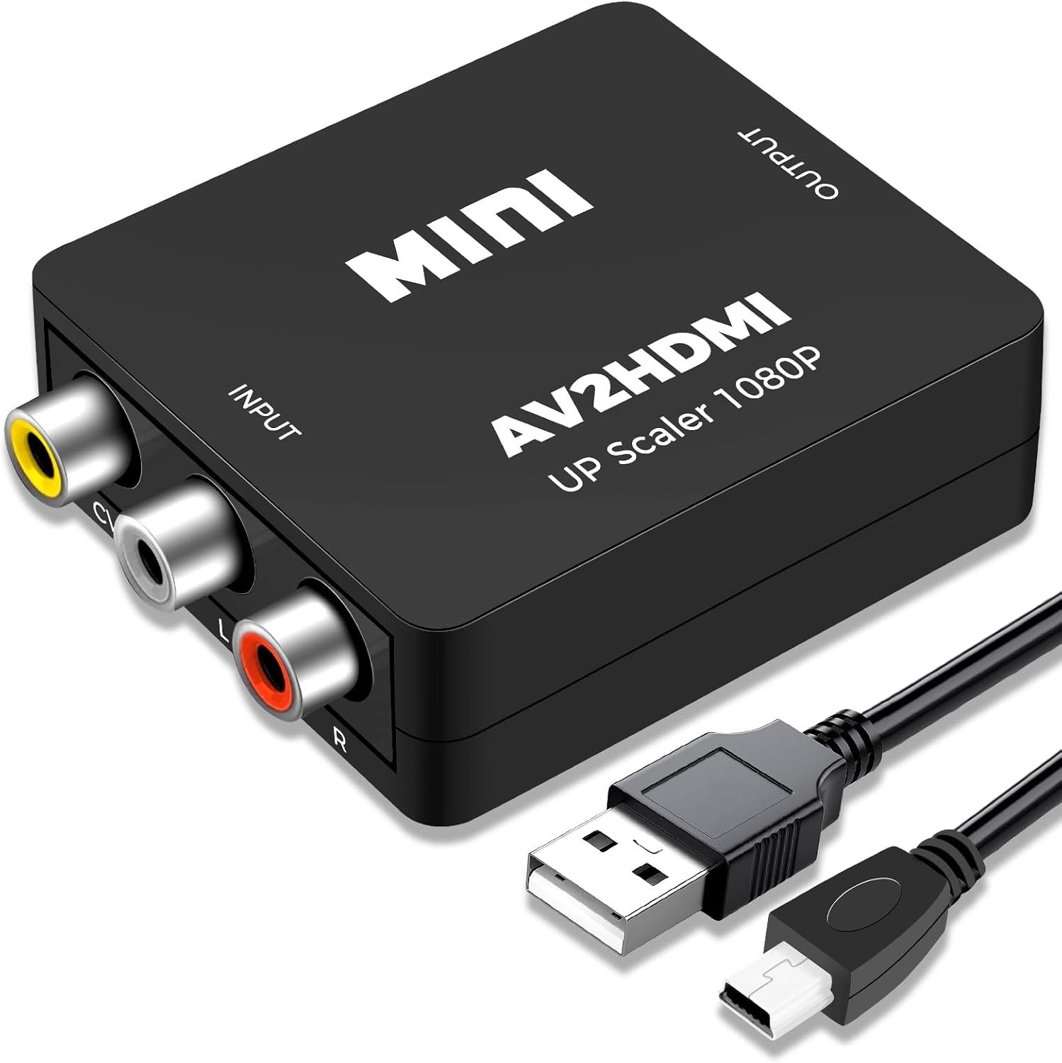Konwerter RCA na HDMI, adapter AV na HDMI, konwerter audio-wideo 1080P CVBS RCA Composite z kablem zasilającym USB do kamery/PS2/SNES/VHS/Xbox/PS4/TV/