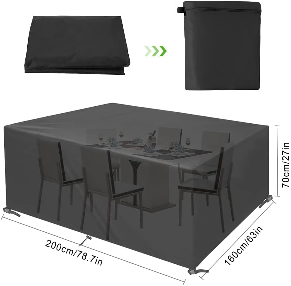 Housse de protection d'extérieur,Housse Table de Jardin 210D Polyester,Anti-UV 242x162x100cm,noir - 6
