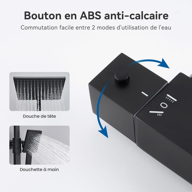 Colonna Doccia Nera Con Miscelatore Termostatico - Set Soffione Quadrato E Doccetta A Mano, Asta Regolabile - Foto 12