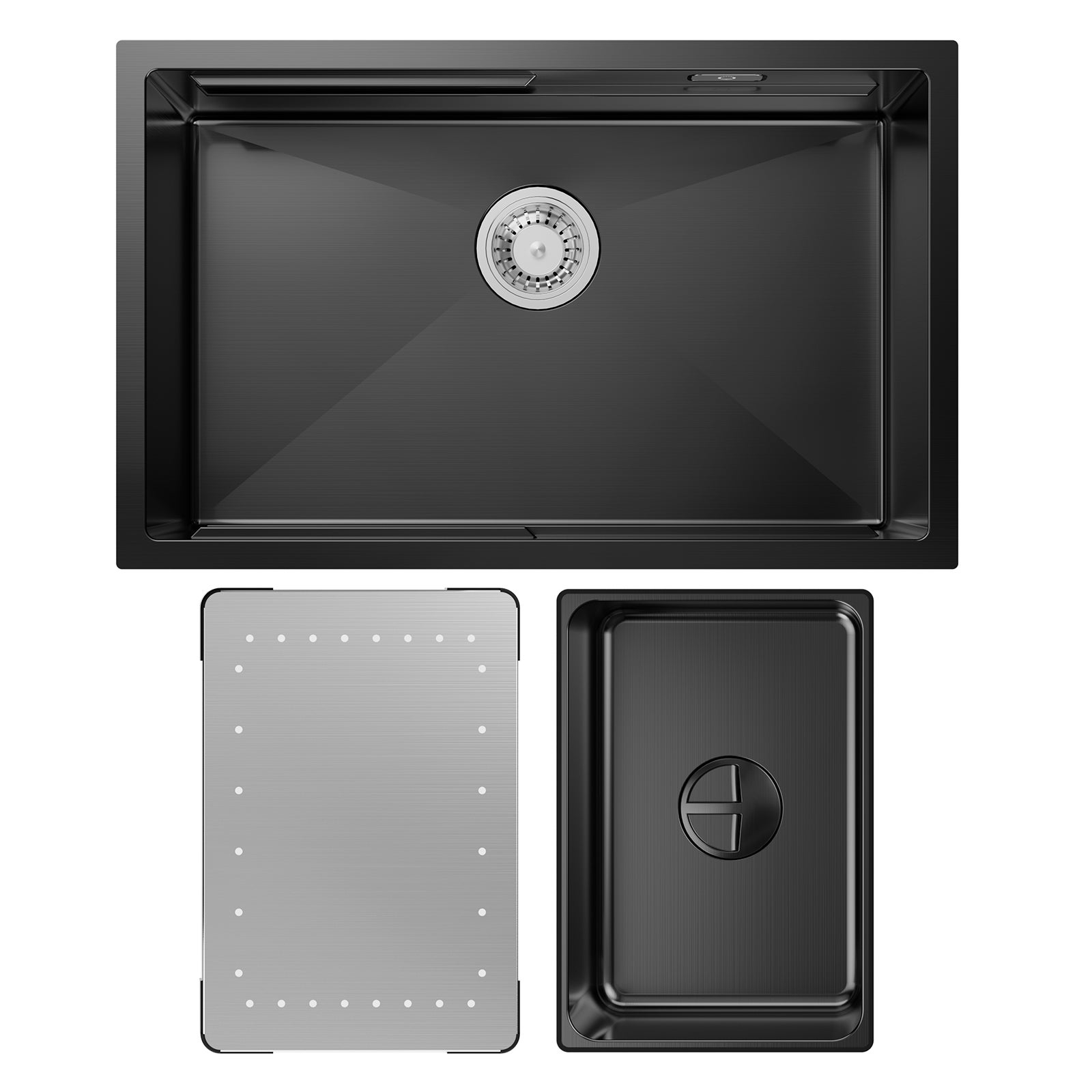 Cecipa max Évier Cuisine 1 Bac 70×44×21CM Évier à Encastrer Noir avec Egouttoir et Vasque,EU Modèle - 6