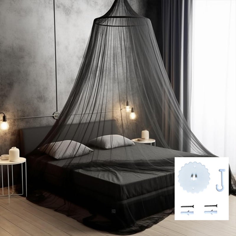 Moskitiera do łóżka | Ochrona przed owadami do łóżek pojedynczych i podwójnych baldachim z haczykami samoprzylepnymi 60 x 250 x 1200 cm, kolor czarny