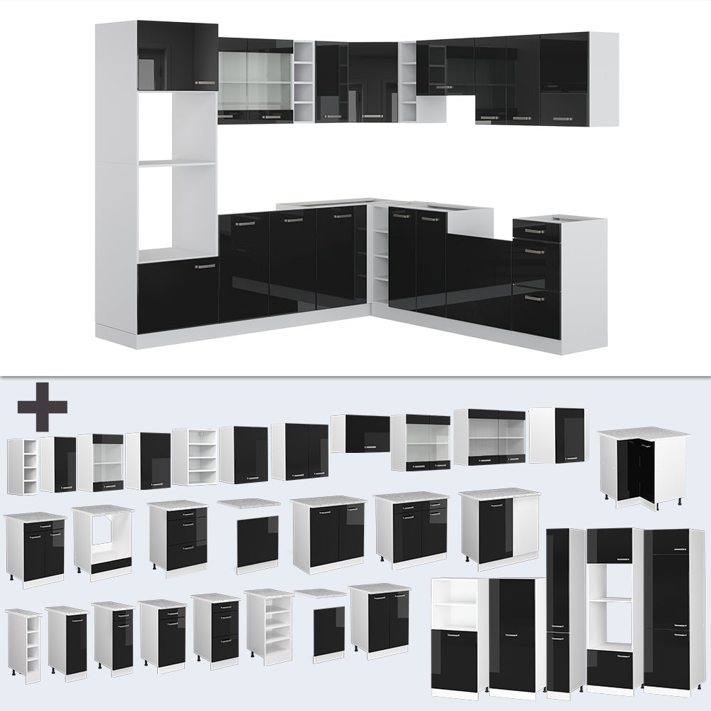 Vicco Cuisine en angle R-Line, Noir Haute brillance/Blanc, 247 x 237 cm, PT Chêne - 9