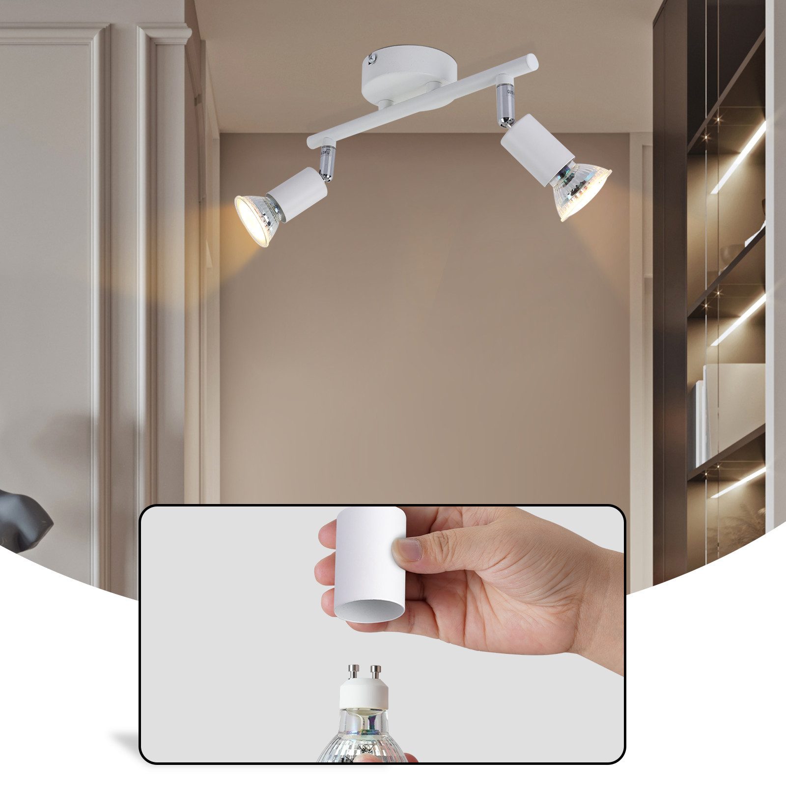 NETTLIFE Plafonnier LED 2 spots GU10 - Spot de Plafond Lampe de Plafond Moderne Intérieur Blanc pour Salon Salle de Bain Cuisine Bureau - 2