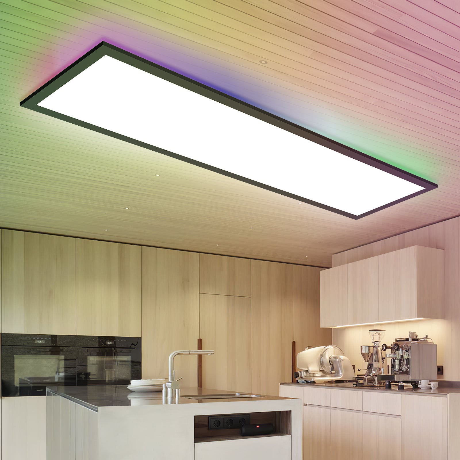 LOVHAUS Panel LED Z Regulacją Jasności Z Pilotem 100x25cm, Wewnętrzny RGB Zmiana Koloru Panel LED 3000K-6500K, 110LM/W Lampa Sufitowa LED Do Salonu