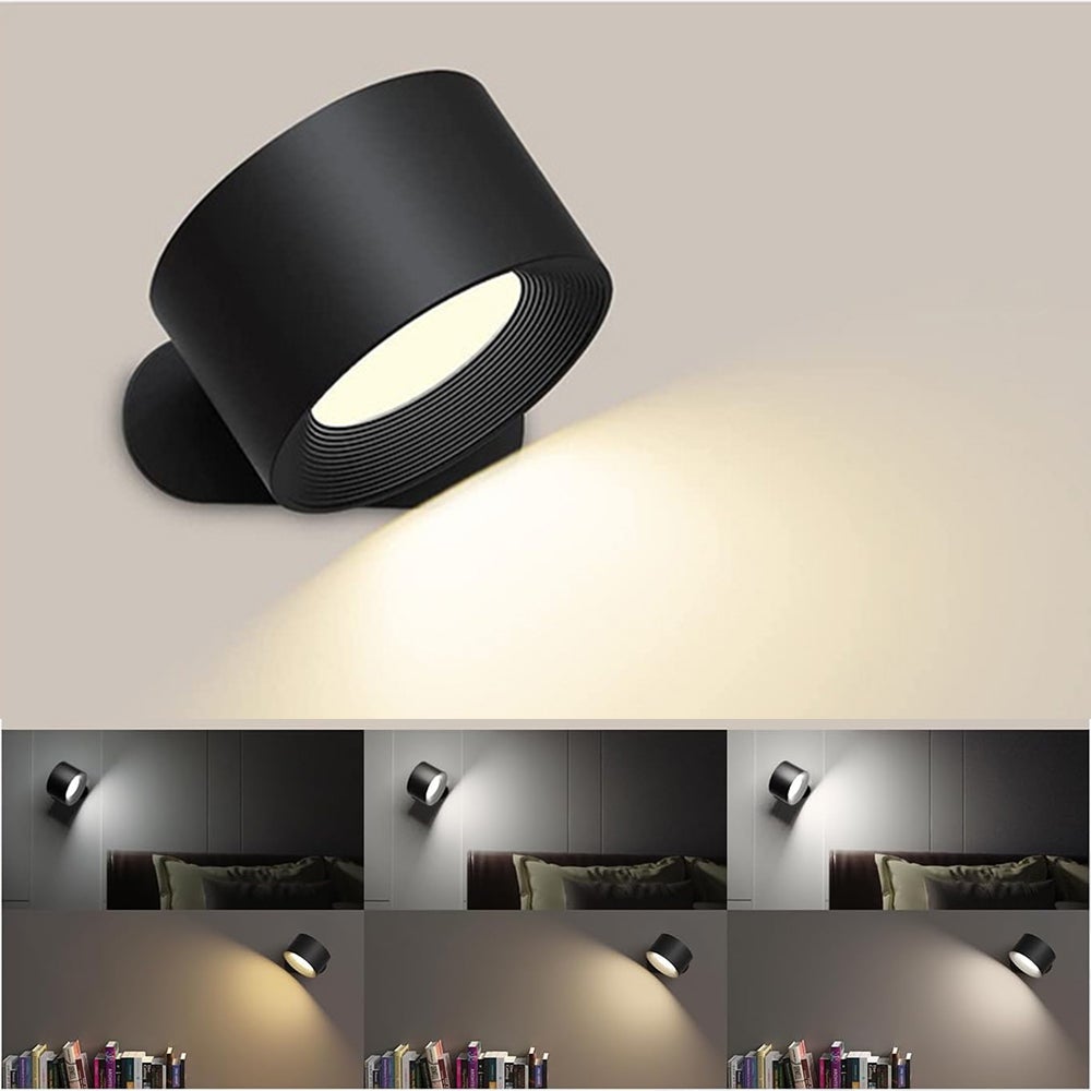 Kinkiet wewnętrzny 2 szt., bezprzewodowa lampa ścienna USB, lampka nocna ścienna ze ściemniaczem, obrotowa o 360°