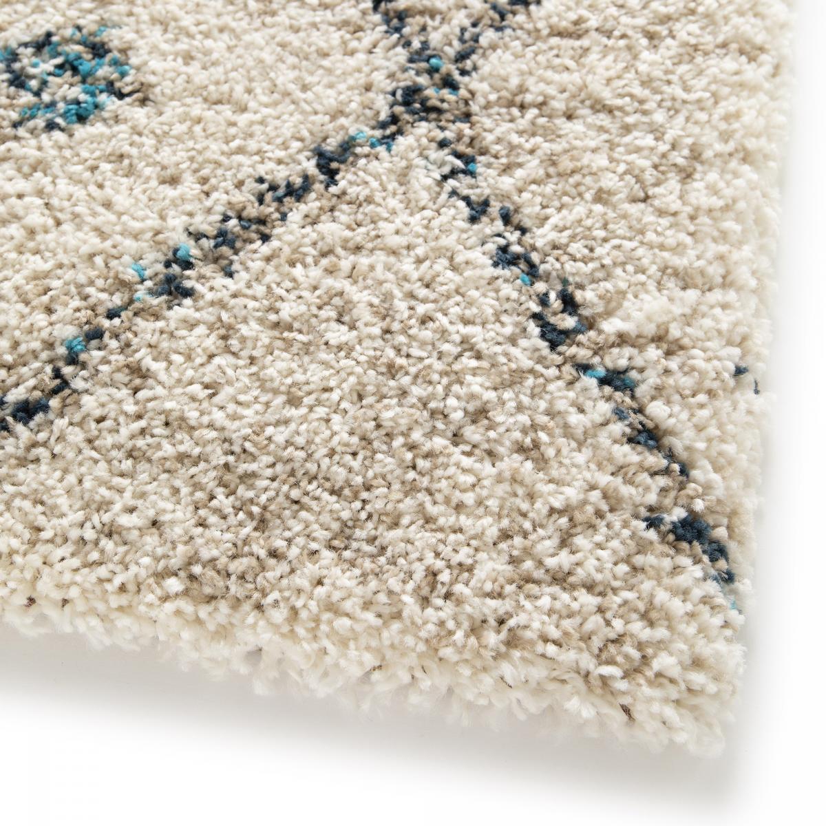 Tapis shaggy 160x230 rectangle tissé crème et bleu motif berbère AMORE 2 - 4