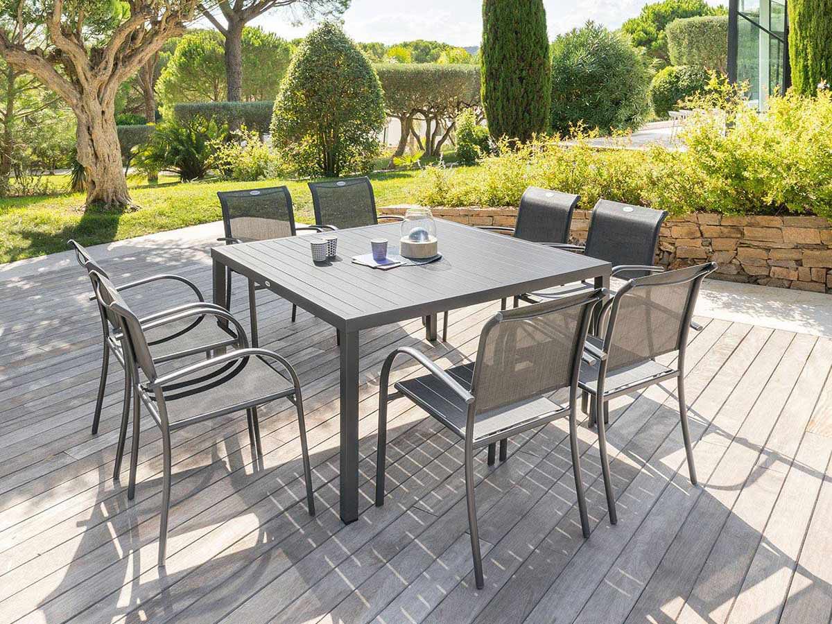 Table à manger de jardin carré en Aluminium Gris 8 places - 4