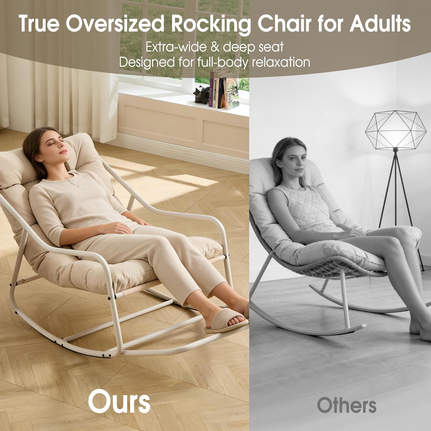 Rocking Chair Relax à Bascule avec Repose-Pieds, Coussin coton Doux, Structure Acier Durable, Parfait pour Salon, Chambre ou Terrasse - 6