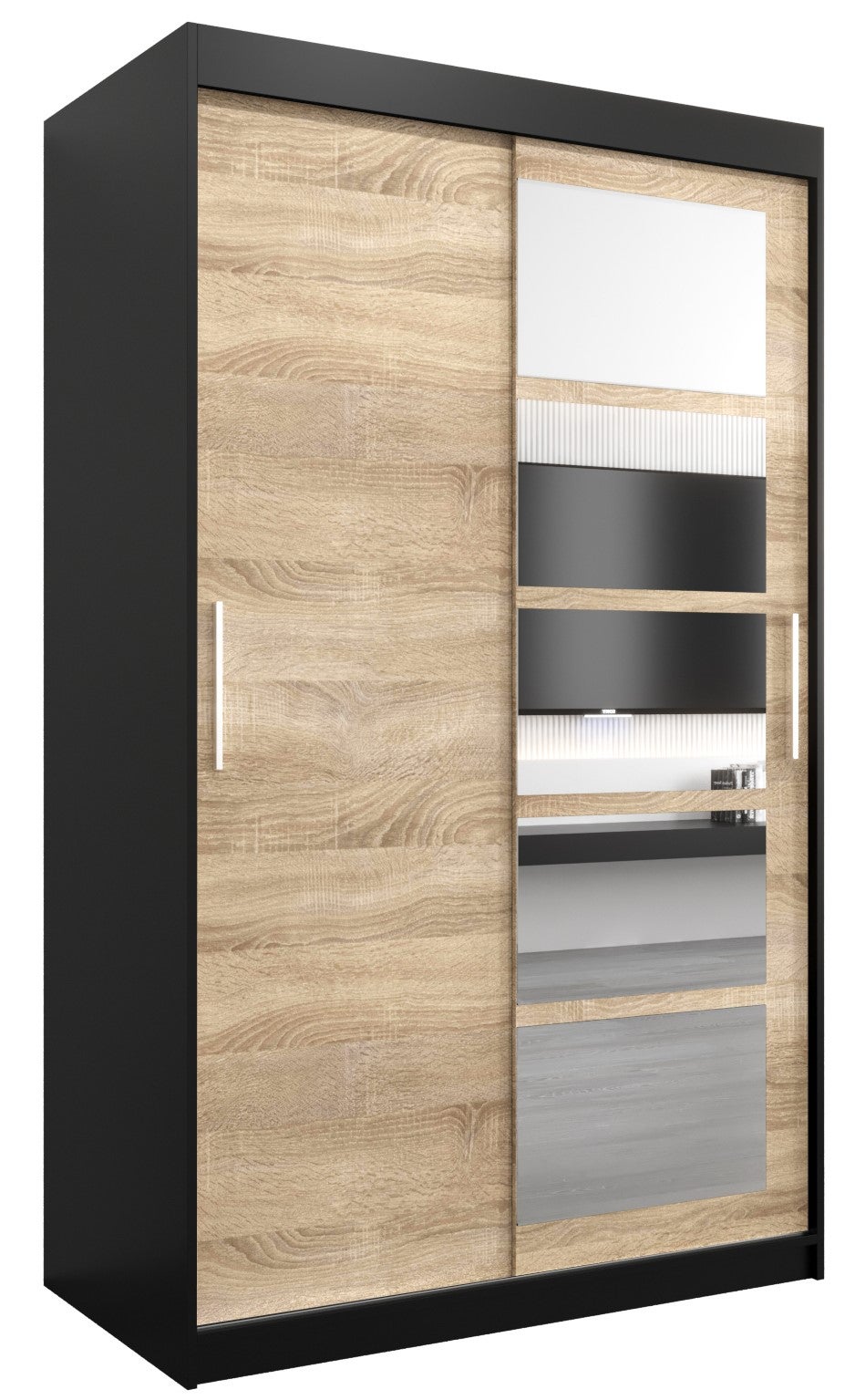 Szafa przesuwna garderoba ROMA 1 120 x 62 x 200 cm Czarny + Sonoma - Abiks Meble