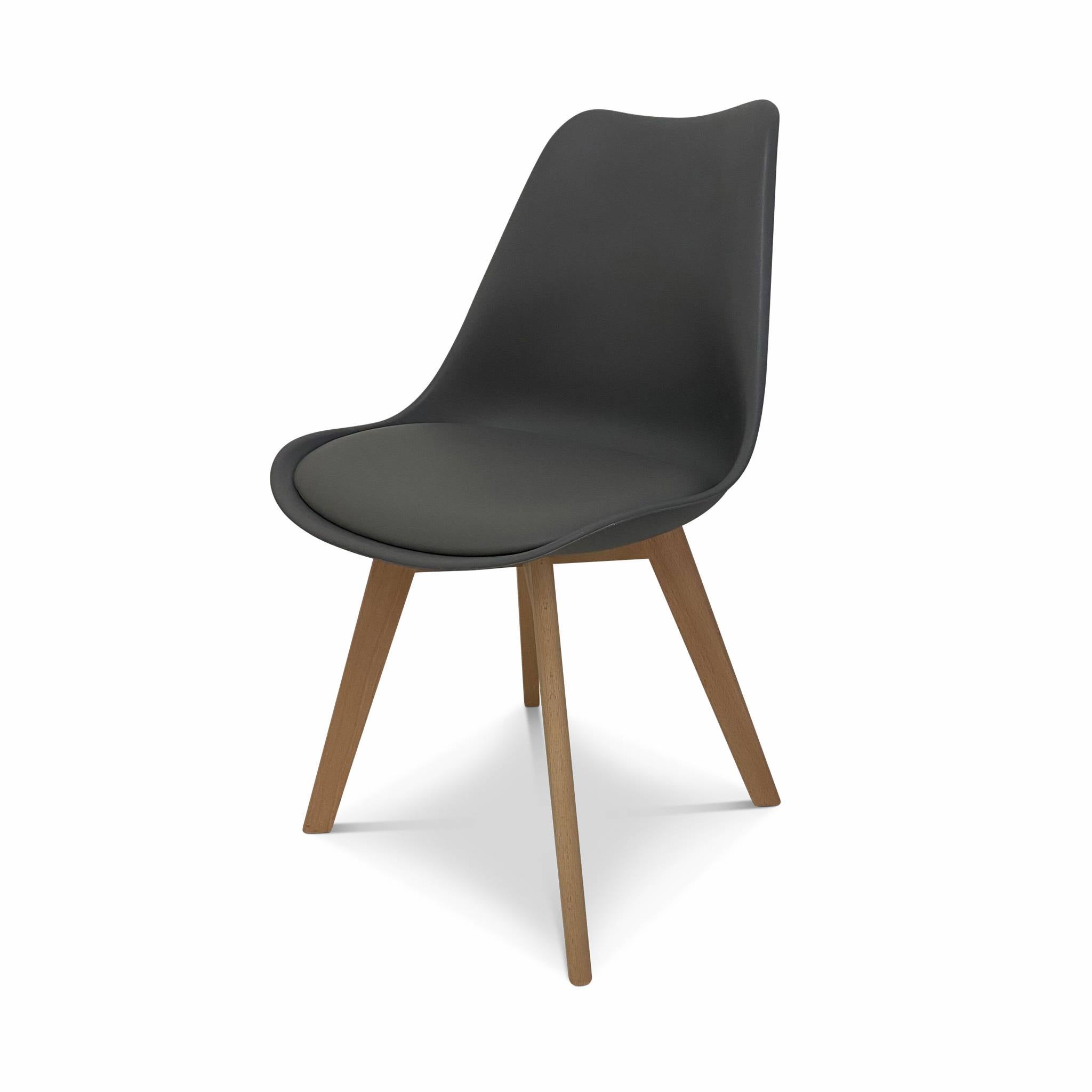 Set di 4 sedie scandinave imbottite, con gambe in legno per sala da pranzo, Grigio - 2