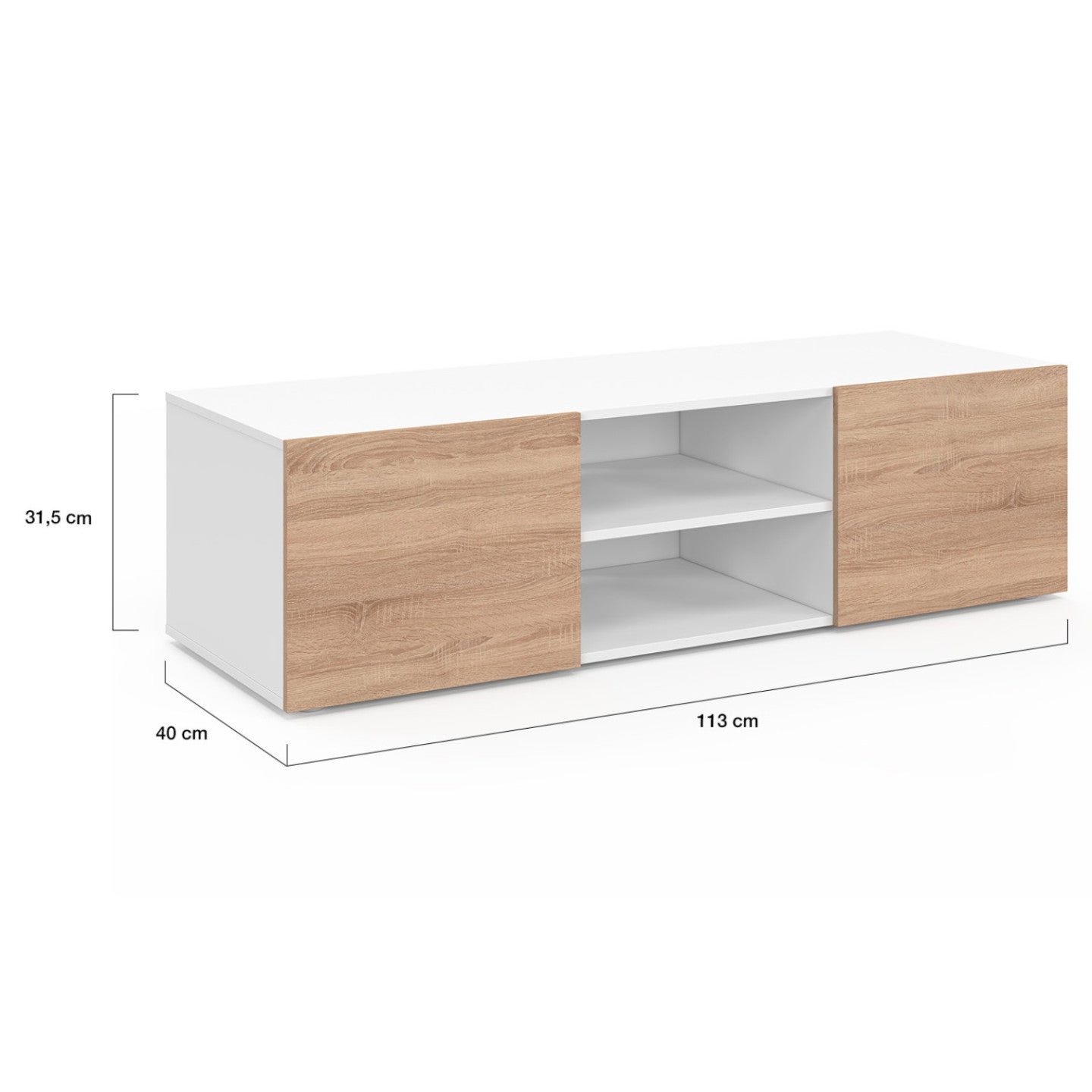 Meuble TV 113 cm ELI blanc portes façon hêtre - 5