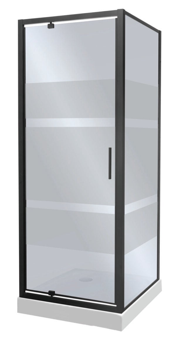 Kabina prysznicowa z brodzikiem Tomar 80 szkło grafitowe z matowymi pasami profile czarne KERRA