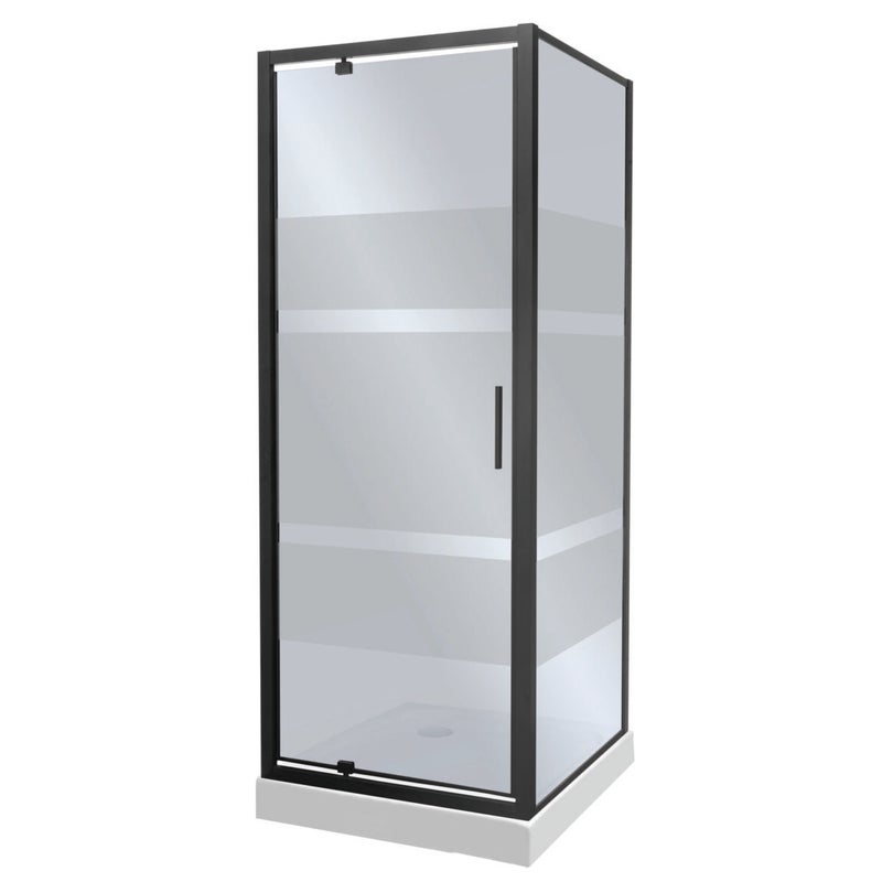 Kabina prysznicowa z brodzikiem Tomar 80 szkło grafitowe z matowymi pasami profile czarne KERRA