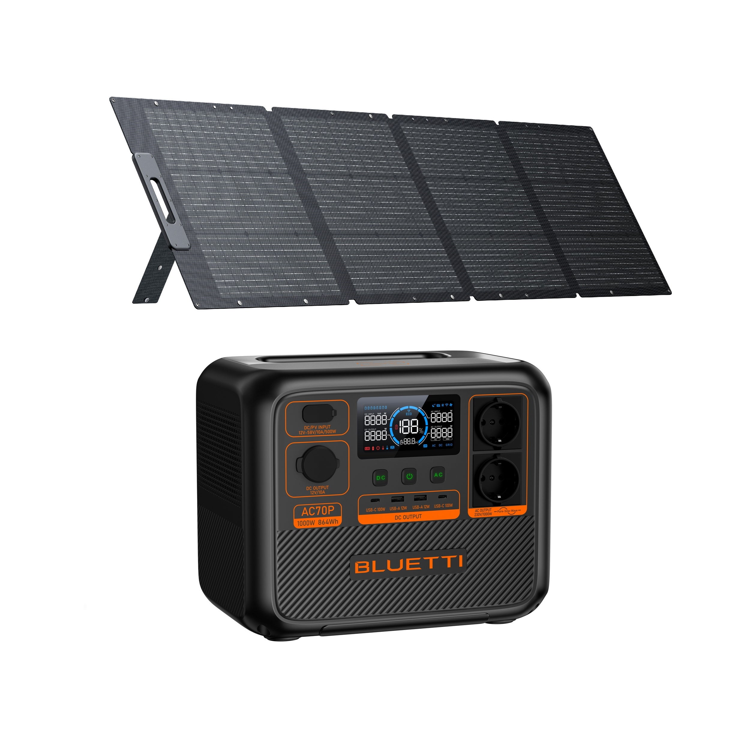 Bluetti  Kit Ac70p Con Panel Solar 200W, 864Wh Lifepo4, Generador Solar 2X1000w , Leroy Merlin