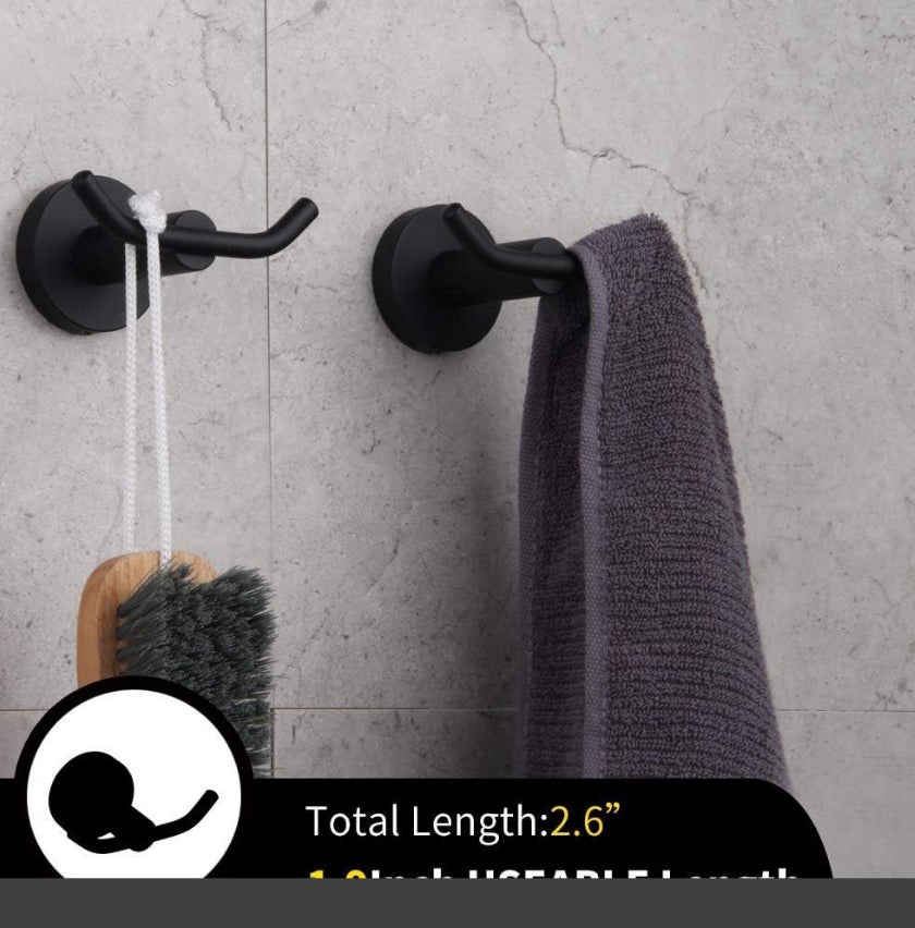 Crochet Pour Serviette SUS 304 Acier Inoxydable Salle De Bain Cuisine Crochets Porte Manteaux Peignoir Polyvalent Patere Mural Noir Mat 2 Pieces 98866297
