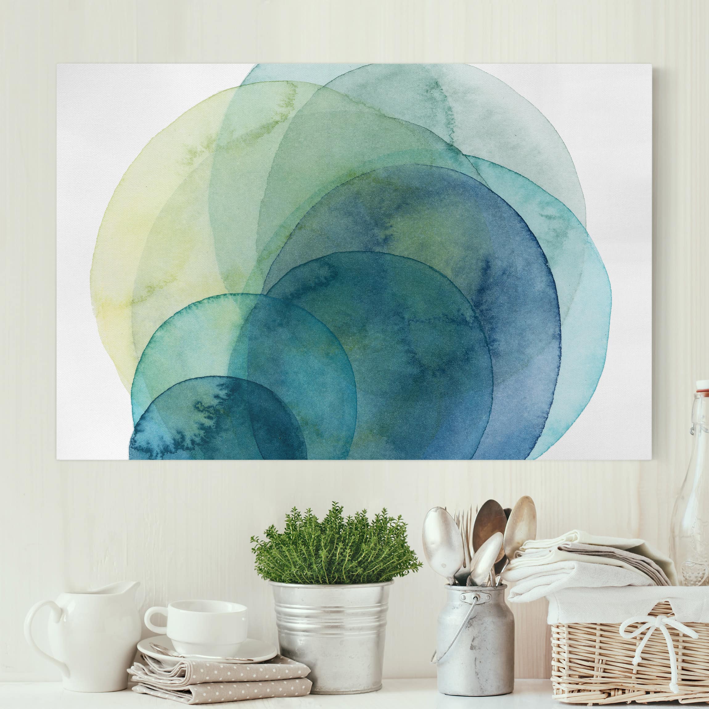 MuchoWow Quadro Su Tela 120x80 Cm – Stampa Astratta Verde Japandi, Decorazione Murale Per Soggiorno E Camera Da Letto