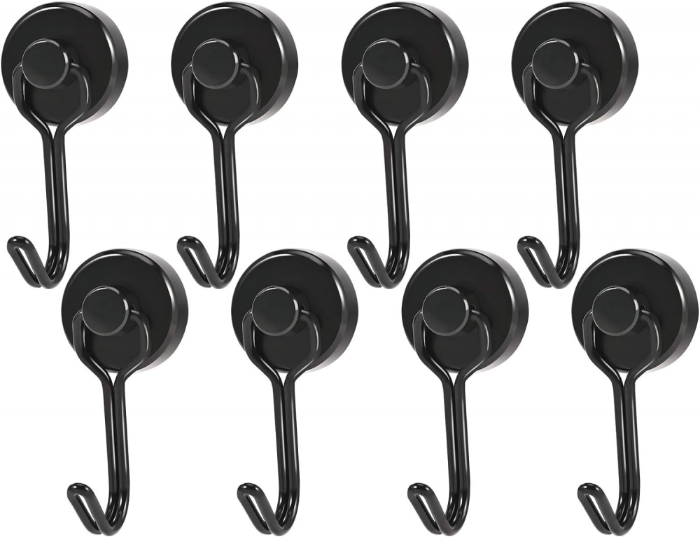Hak magnetyczny, czarny obrotowy hak magnetyczny, 8 sztuk Super ssący zawieszenie silny magnes neodym żelazo bor, stosowany do drzwi, szafek