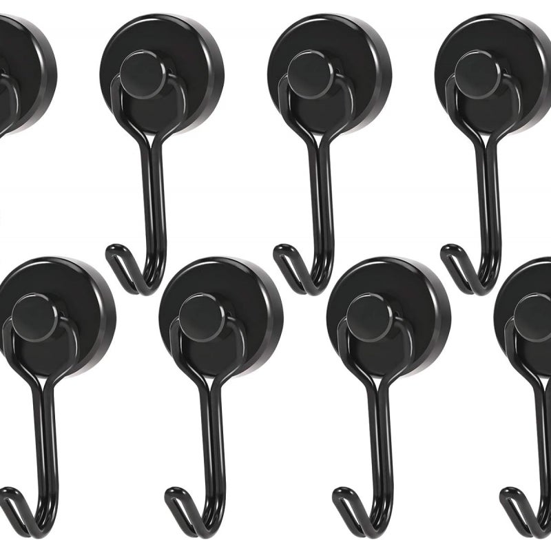 Hak magnetyczny, czarny obrotowy hak magnetyczny, 8 sztuk Super ssący zawieszenie silny magnes neodym żelazo bor, stosowany do drzwi, szafek