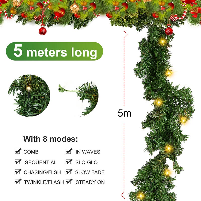 Ghirlanda di Natale Ghirlanda di abete Decorazione natalizia per interni ed esterni Ghirlanda artistica 5m 100 LED - 2