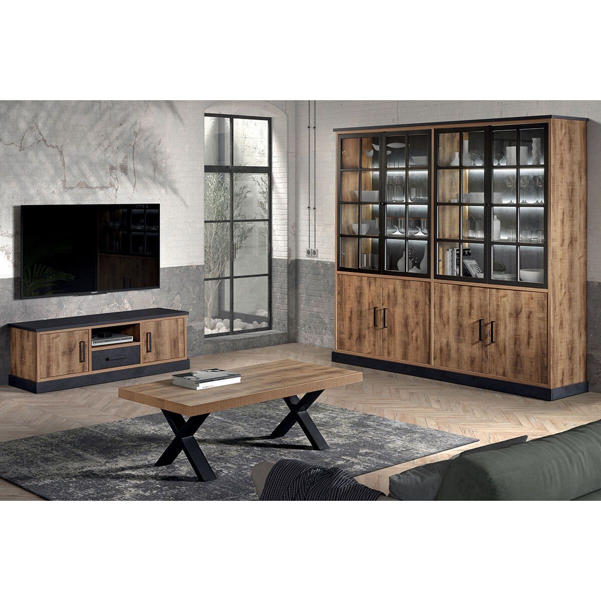 JENNA - Ensemble Table Basse + Meuble TV + Bibliothèque 8 Portes ...