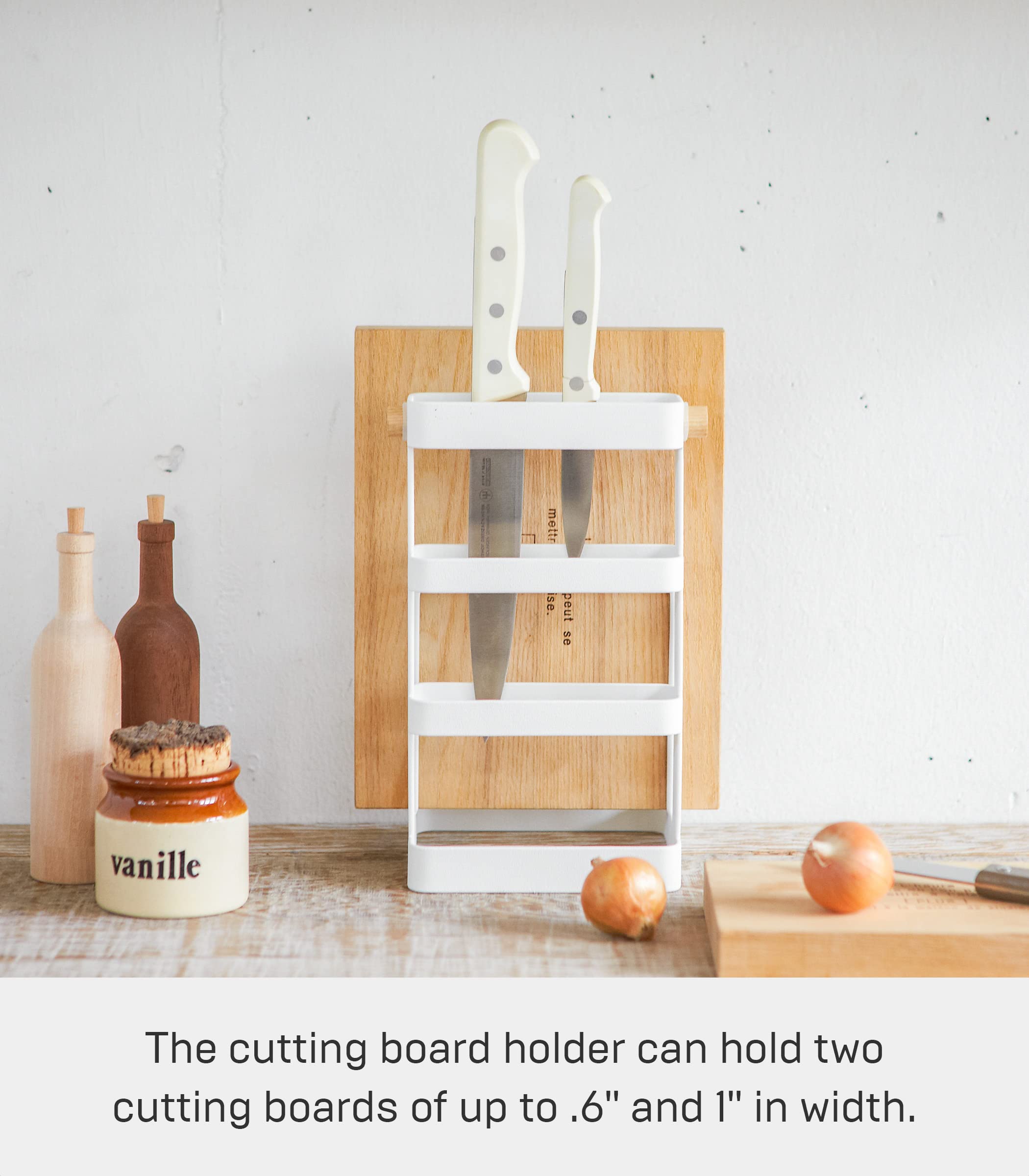 Yamazaki Knife Stand + Cutting Board Portacoltelli, Acciaio, Bianco - 2