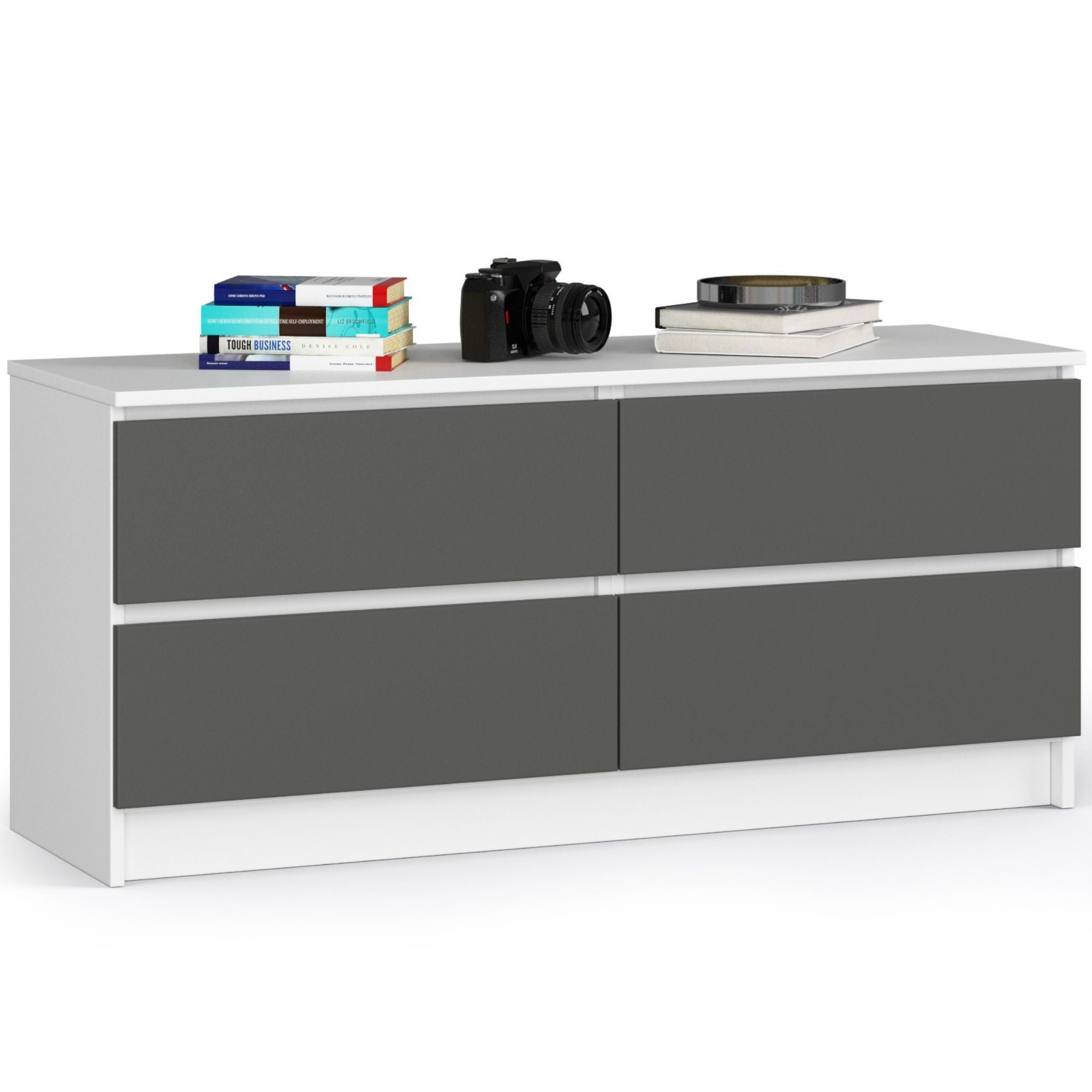 Komoda AKORD K120 Biała 120 cm 4 szuflady kolor Grafit Szary mat 120x40x55 cm
