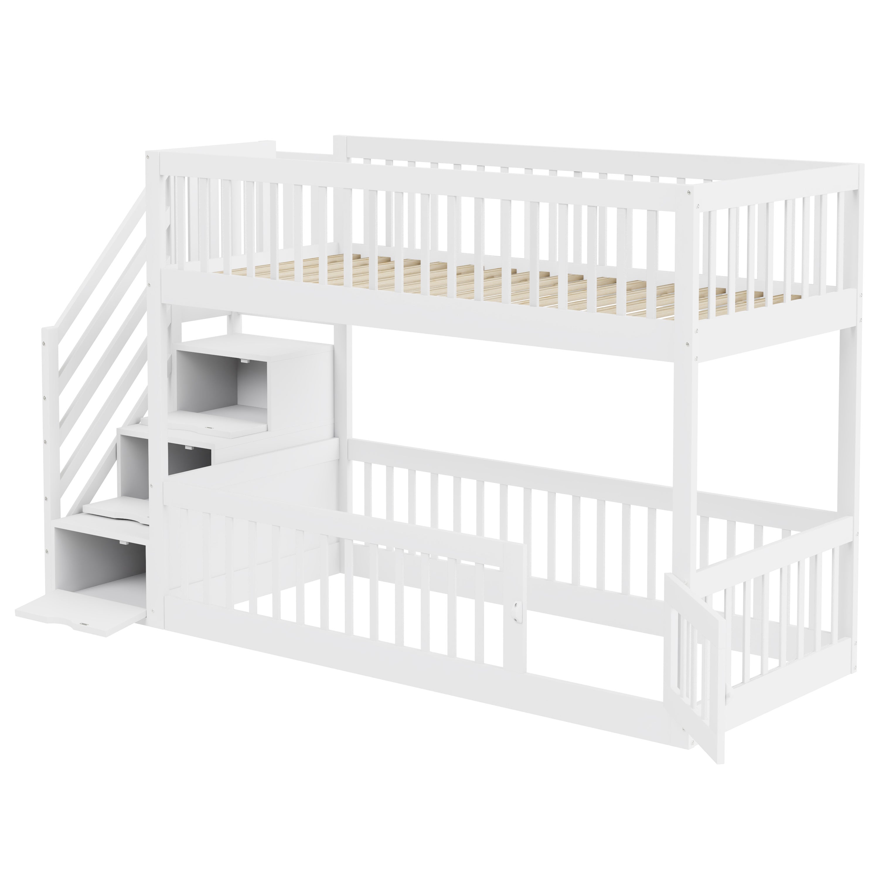 Lit superposé 90x200cm - avec escalier de sécurité - avec 3 tiroirs - Blanc (matelas non inclus) - 8