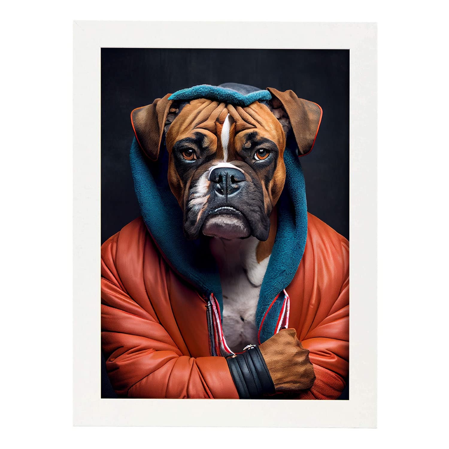 Nacnic lámina boxer boxeador sensible en estilo fotografía a todo color divertidas ilustraciones de animales con ropa humana diseño y a3 marco blanco