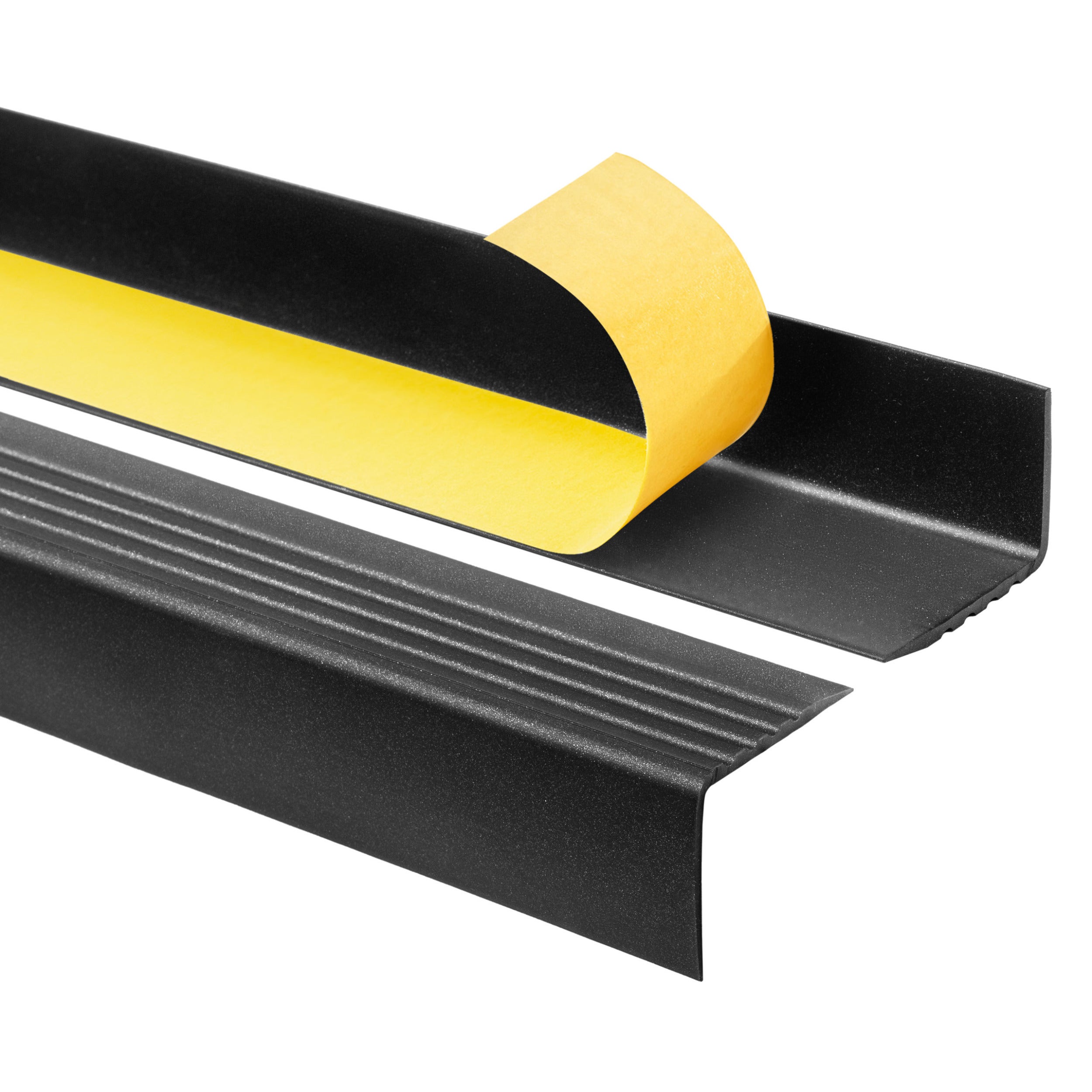 Profil schodowy samoprzylepny 50x42 mm PVC na krawędzie stopni z ryflowaniem - 150 cm, czarno-srebrny