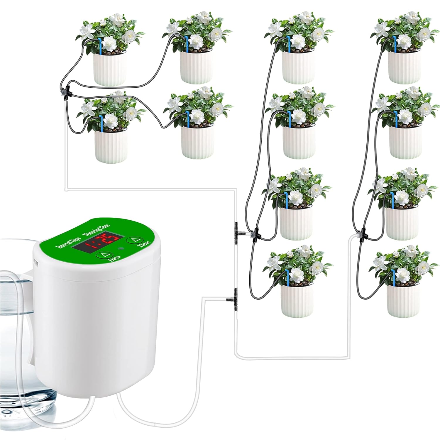 Kit d'arrosage goutte  goutte automatique, 12 ensembles de systme d'arrosage  automatique pour plantes d'intrieur, affichage LED, chargement USB | Leroy  Merlin