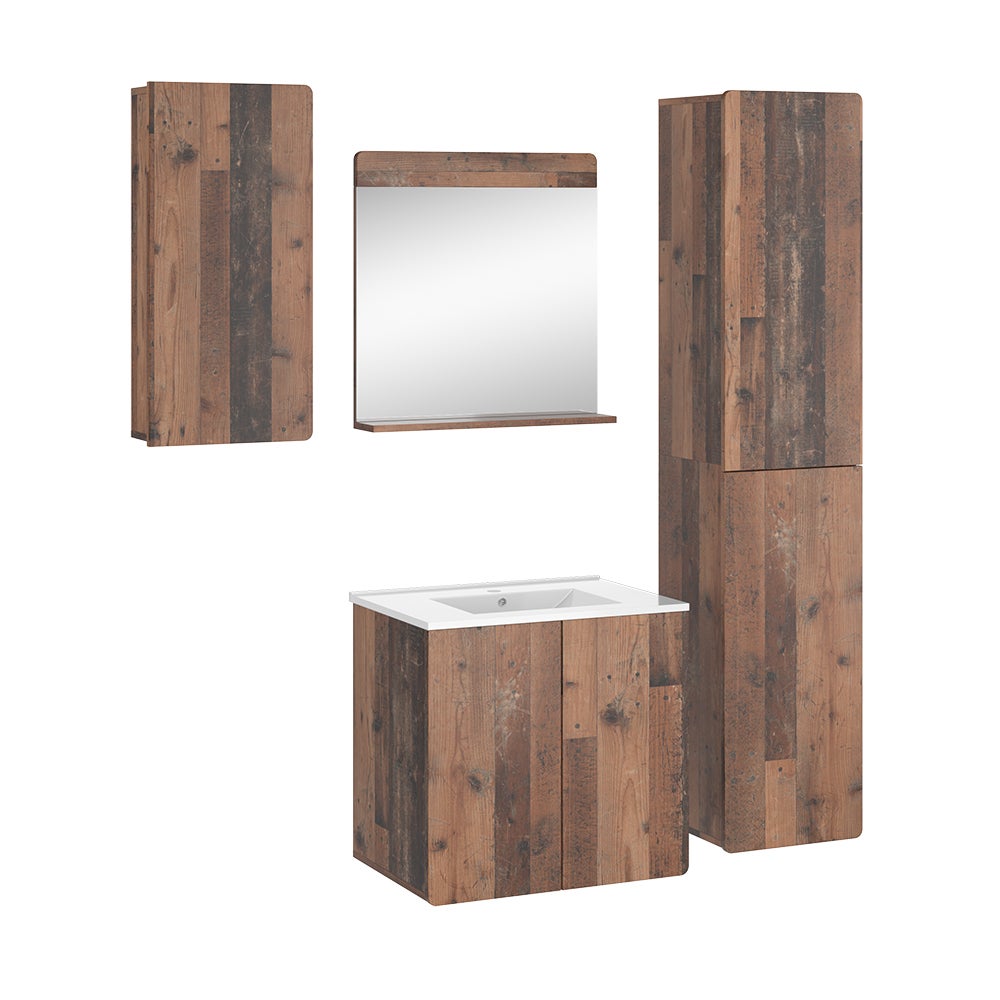 Vicco Zestaw mebli łazienkowych Izan, Oldstyle, 5-częściowy z wysoką szafką ścienną